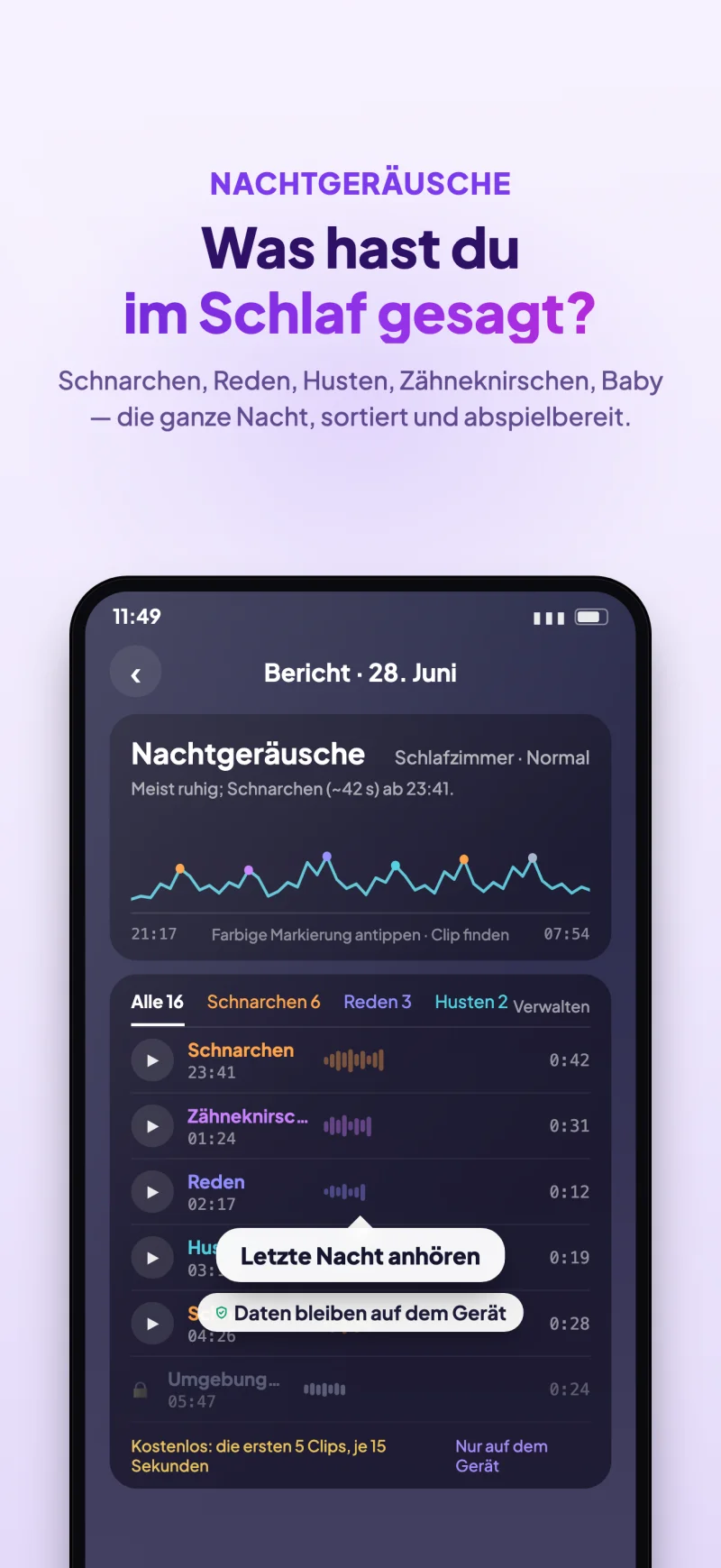Sleep Island app night sounds and snoring replay feature preview