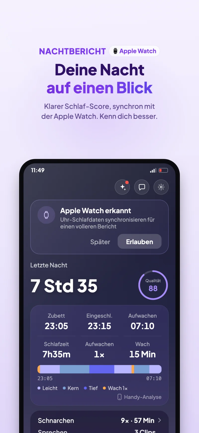 Sleep Island app daily report and sleep score preview