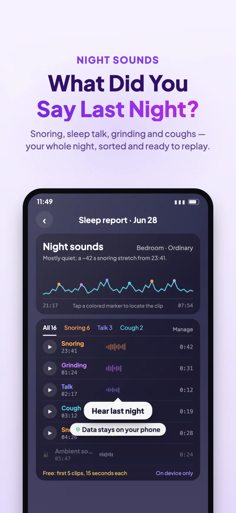 Sleep Island app night sounds and snoring replay feature preview