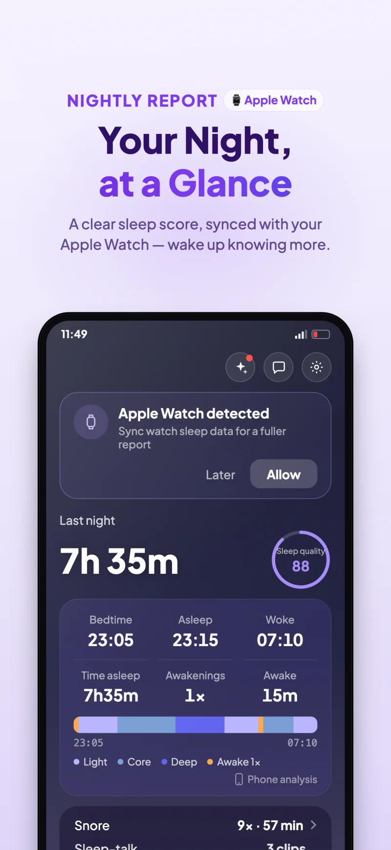 Sleep Island app daily report and sleep score preview
