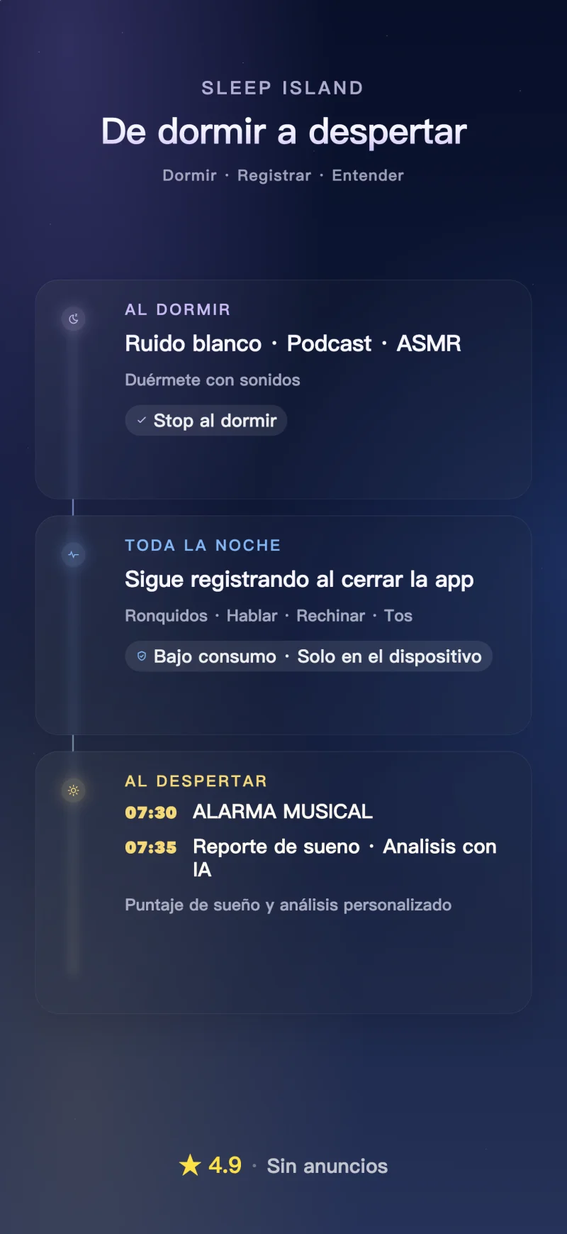 Sleep Island app overview: sleep sounds, night recordings and morning reports