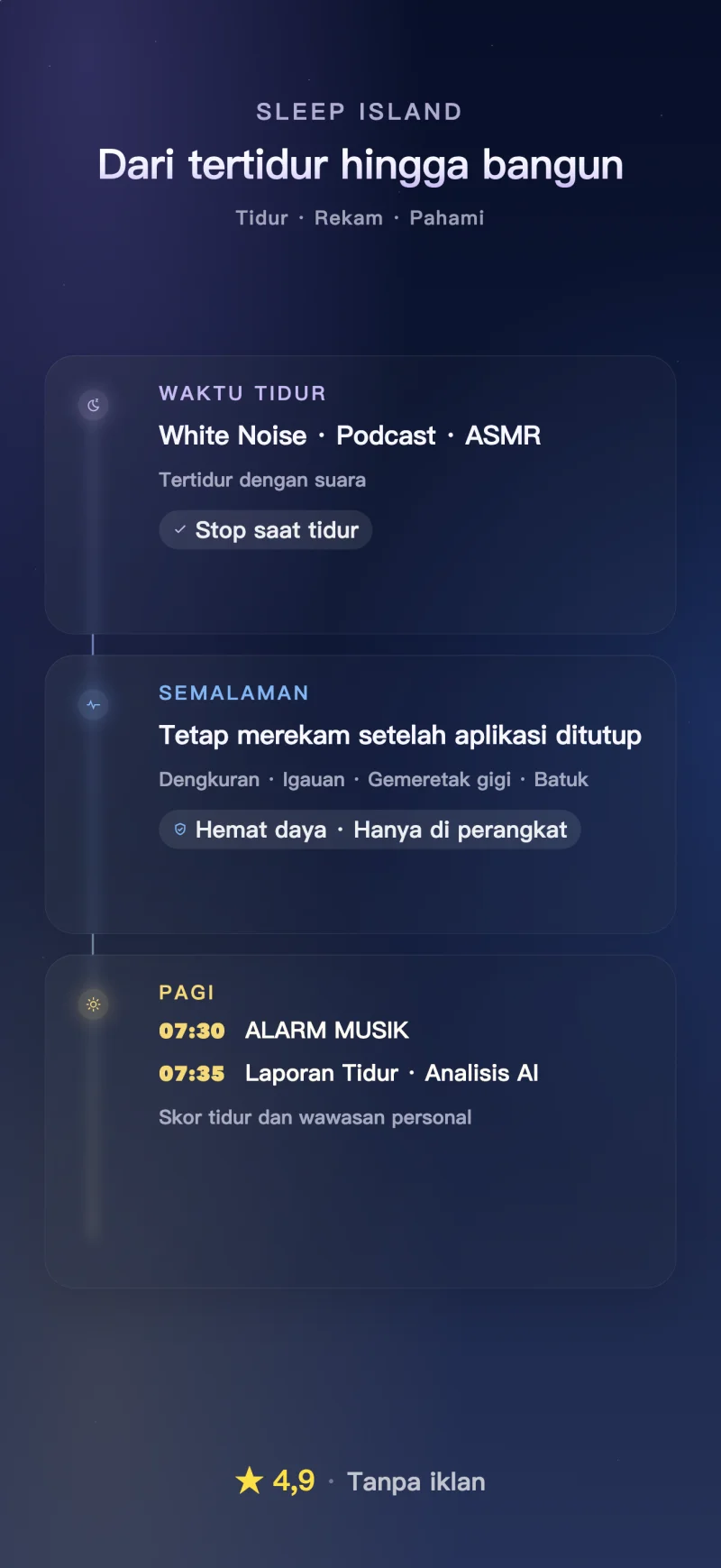 Sleep Island app overview: sleep sounds, night recordings and morning reports