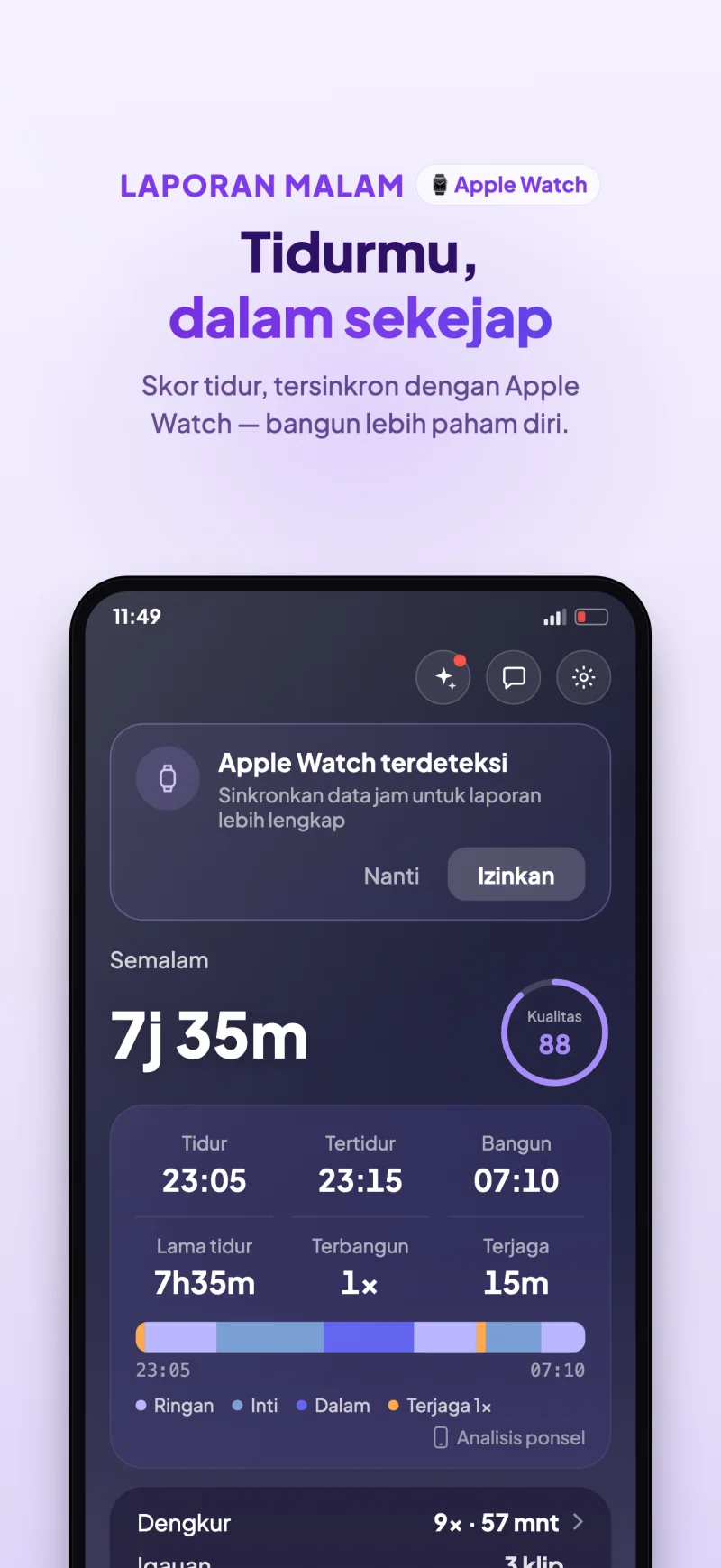 Sleep Island app daily report and sleep score preview