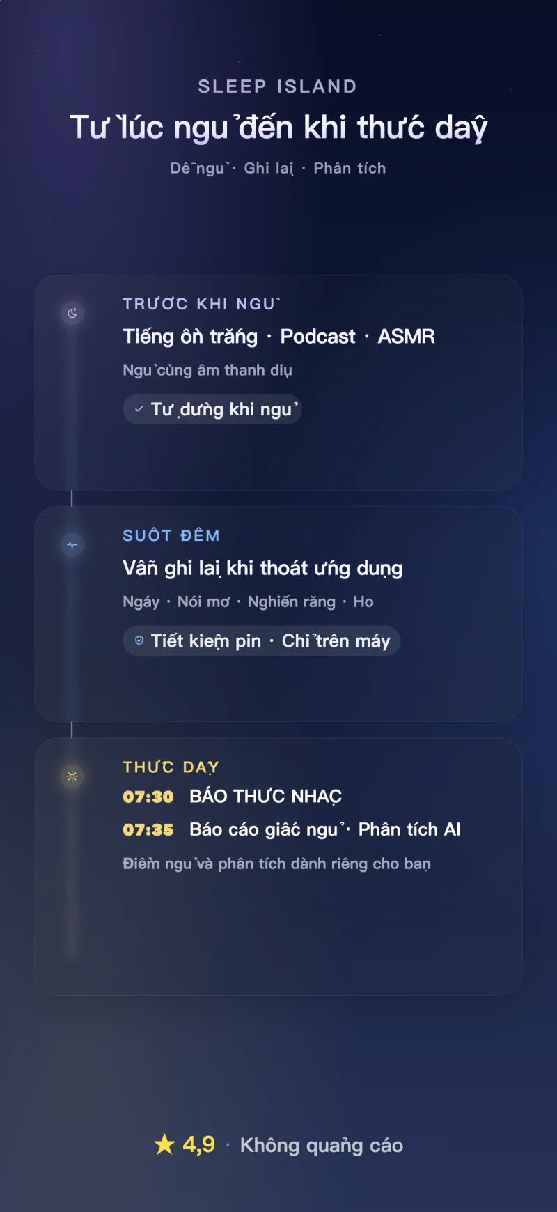 Sleep Island app overview: sleep sounds, night recordings and morning reports
